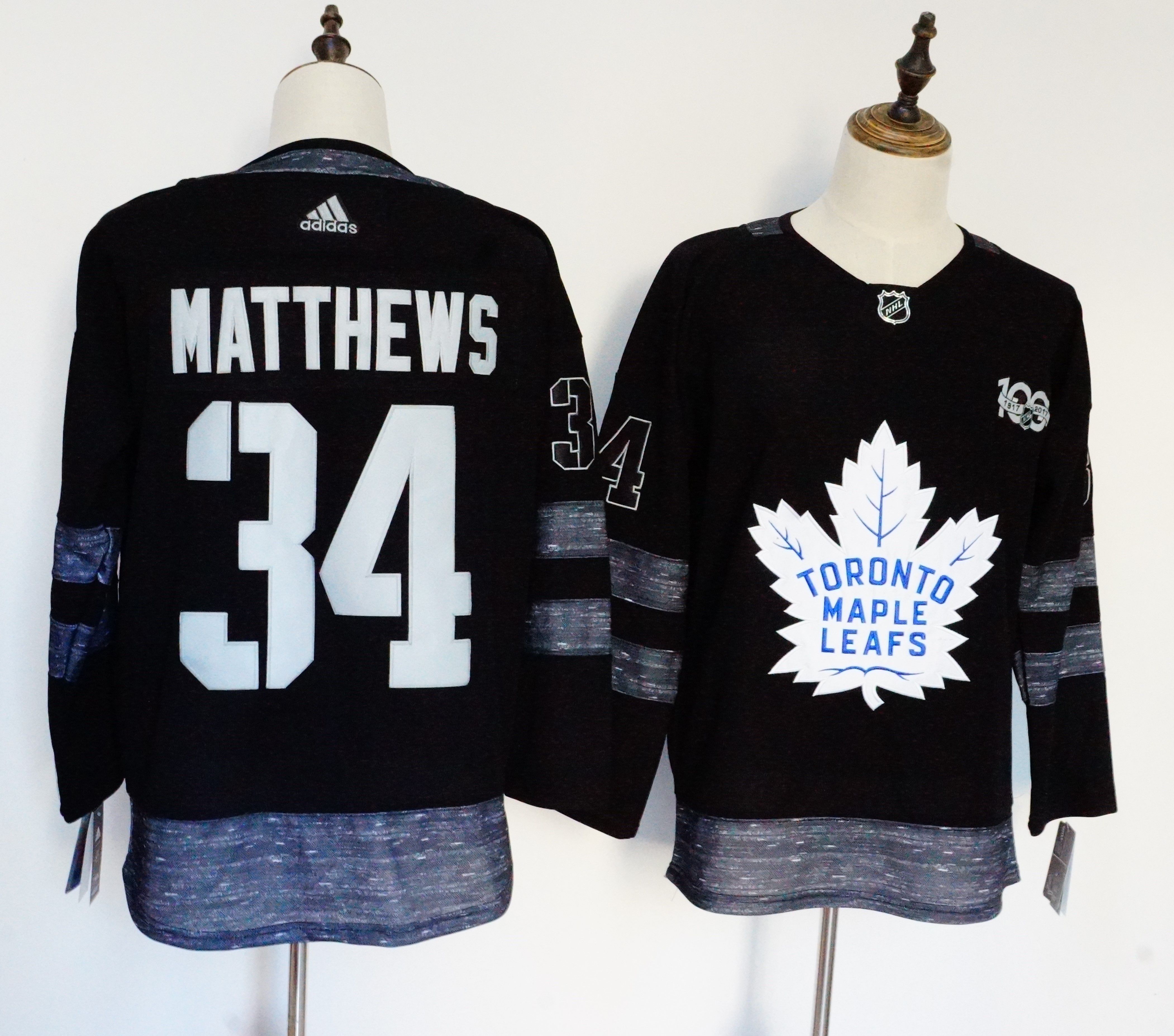 Men Toronto Maple Leafs #34 Matthews Black 100th Anniversary Stitched Adidas NHL Jerseys->boston bruins->NHL Jersey